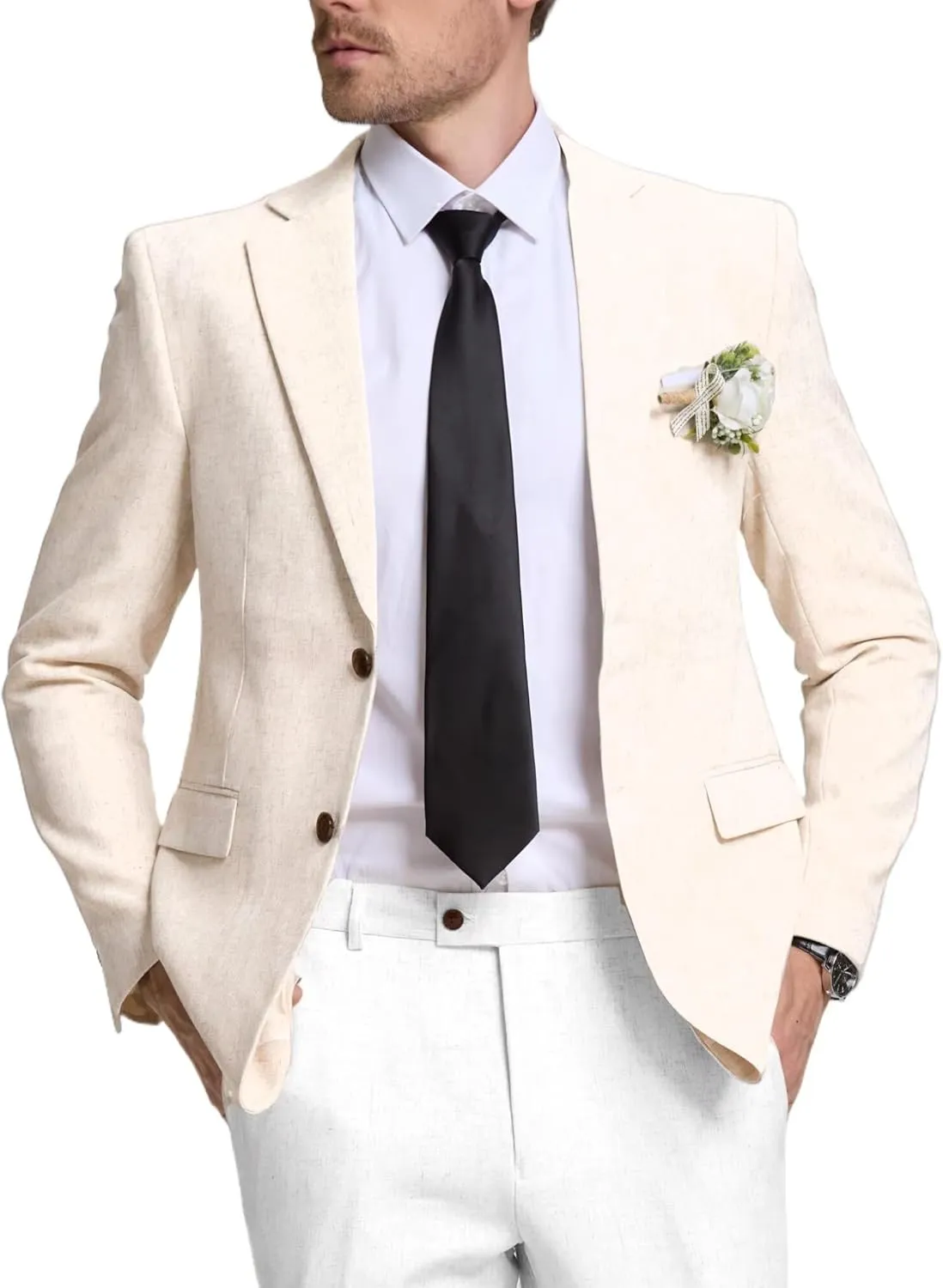 Men's Suits Linen Blazer Casual Jacket Sports Coats Regular Fit Two Buttons Summer Business Suit Jackets Wedding Prom