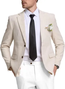 Men's Suits Linen Blazer Casual Jacket Sports Coats Regular Fit Two Buttons Summer Business Suit Jackets Wedding Prom