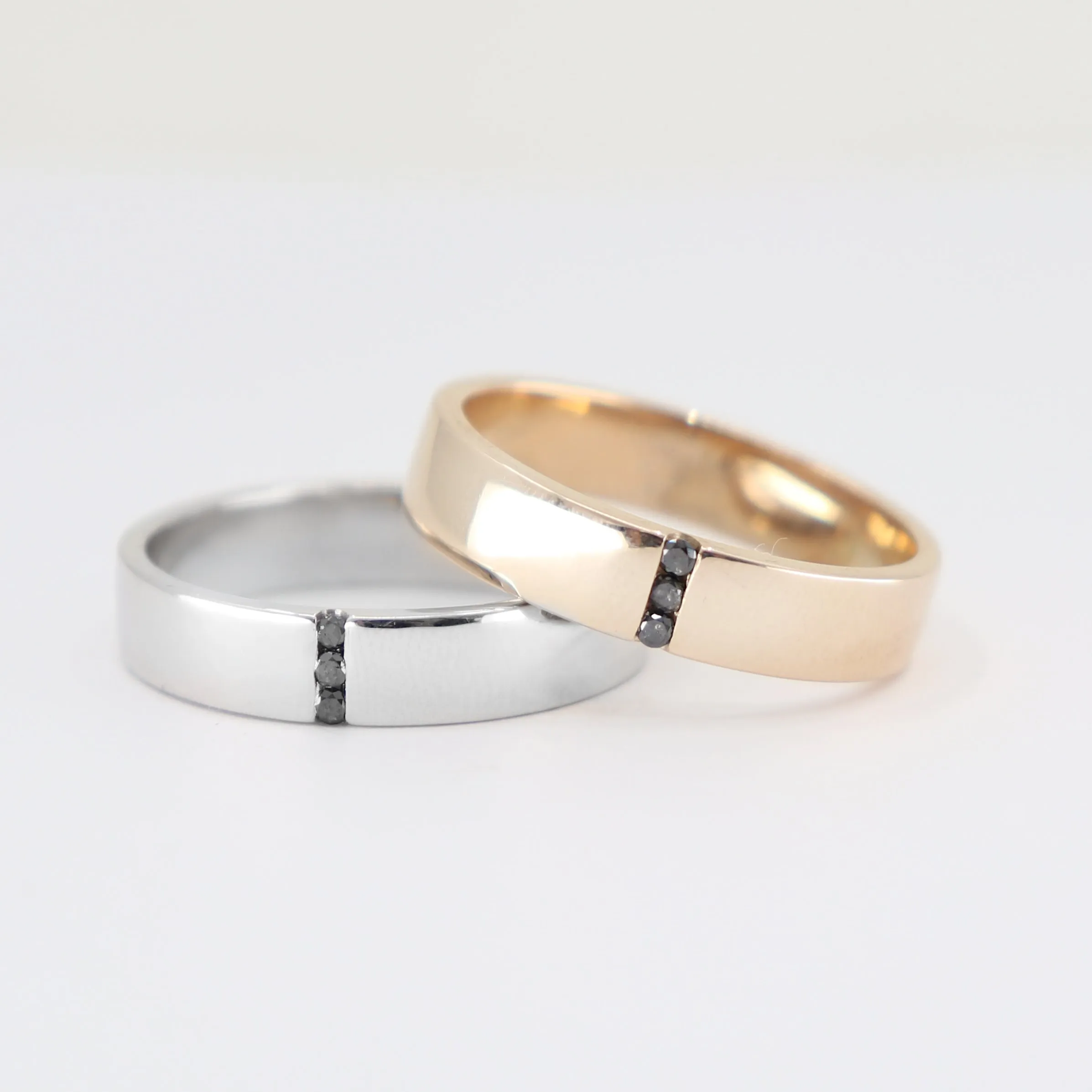 Mens Triple Black Diamond Band Yellow Gold