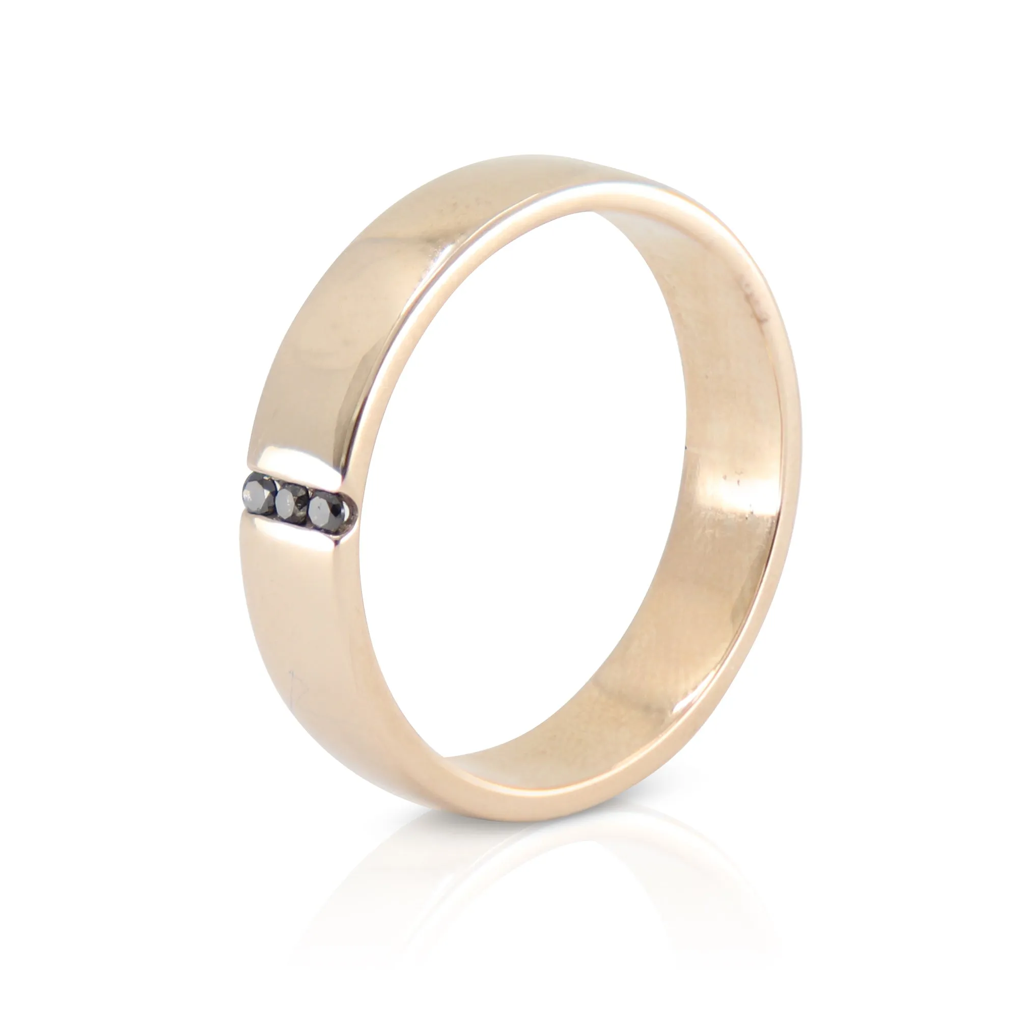 Mens Triple Black Diamond Band Yellow Gold
