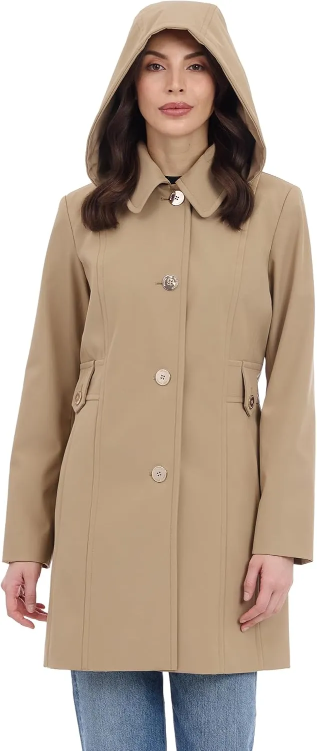 Michael Kors Women's Single Breasted Raincoat with Detachable Hood