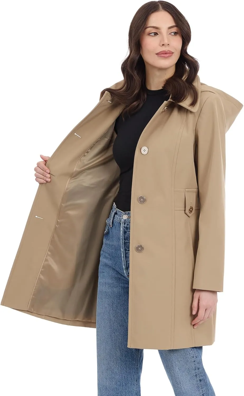 Michael Kors Women's Single Breasted Raincoat with Detachable Hood