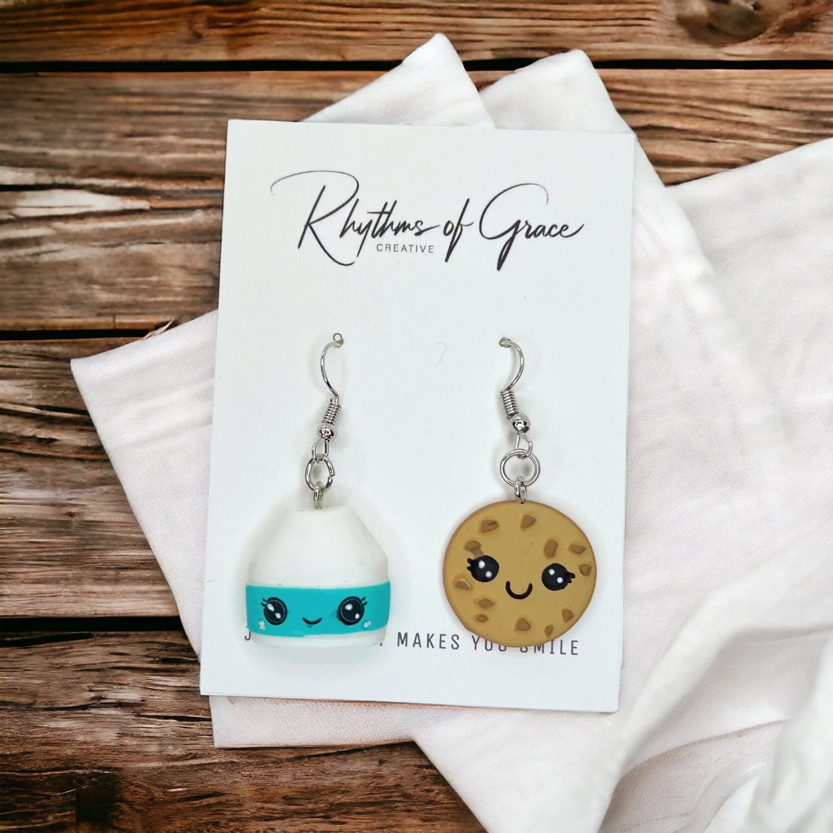 Milk and Cookies Earrings - Handmade Earrings, Milk and Cookies, Handmade Jewelry, We Go Together Like, Chocolate Chip Cookie, Food Earrings