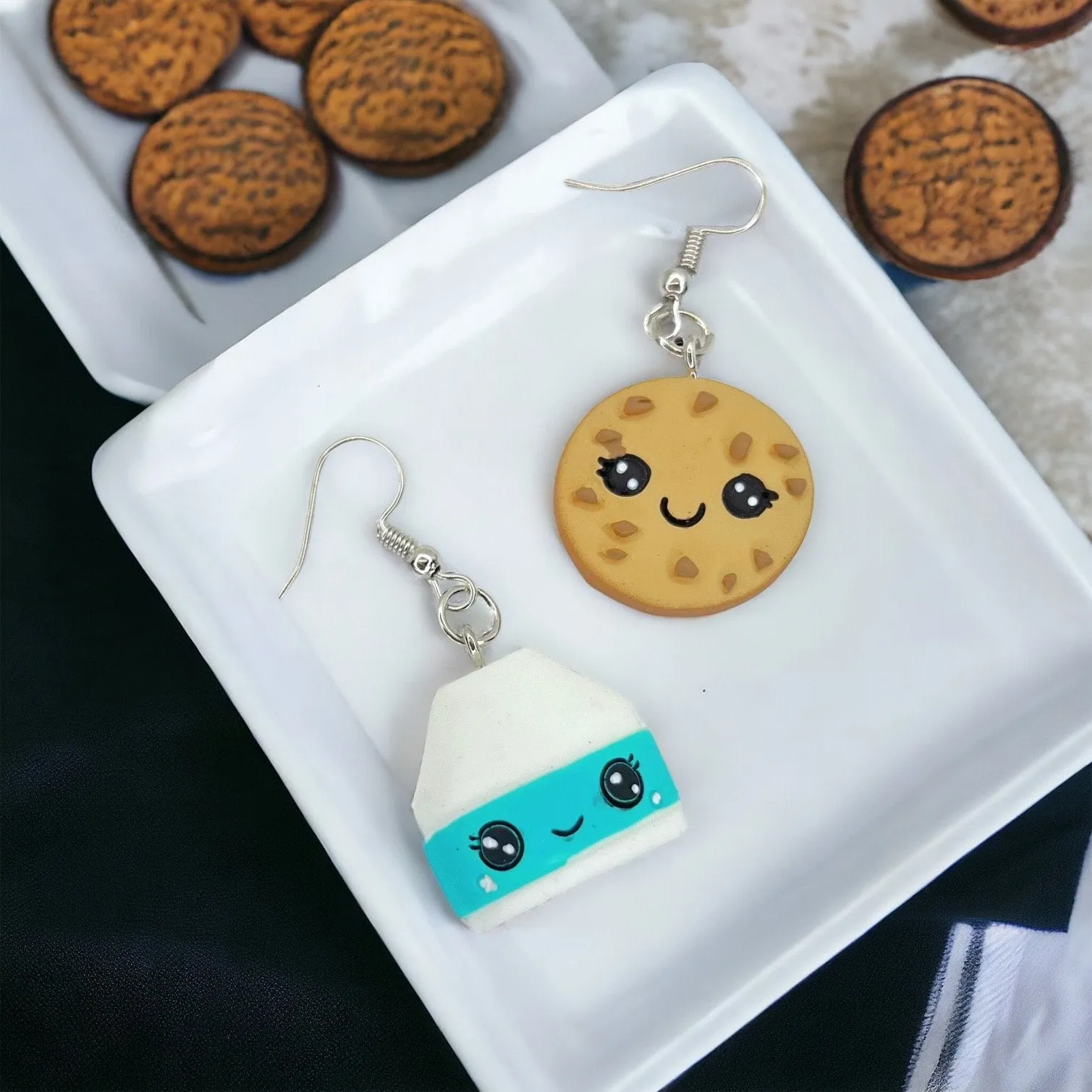 Milk and Cookies Earrings - Handmade Earrings, Milk and Cookies, Handmade Jewelry, We Go Together Like, Chocolate Chip Cookie, Food Earrings