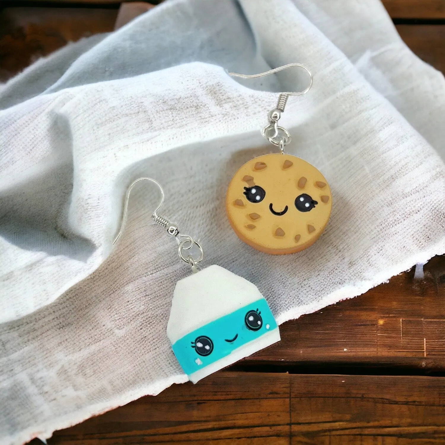 Milk and Cookies Earrings - Handmade Earrings, Milk and Cookies, Handmade Jewelry, We Go Together Like, Chocolate Chip Cookie, Food Earrings