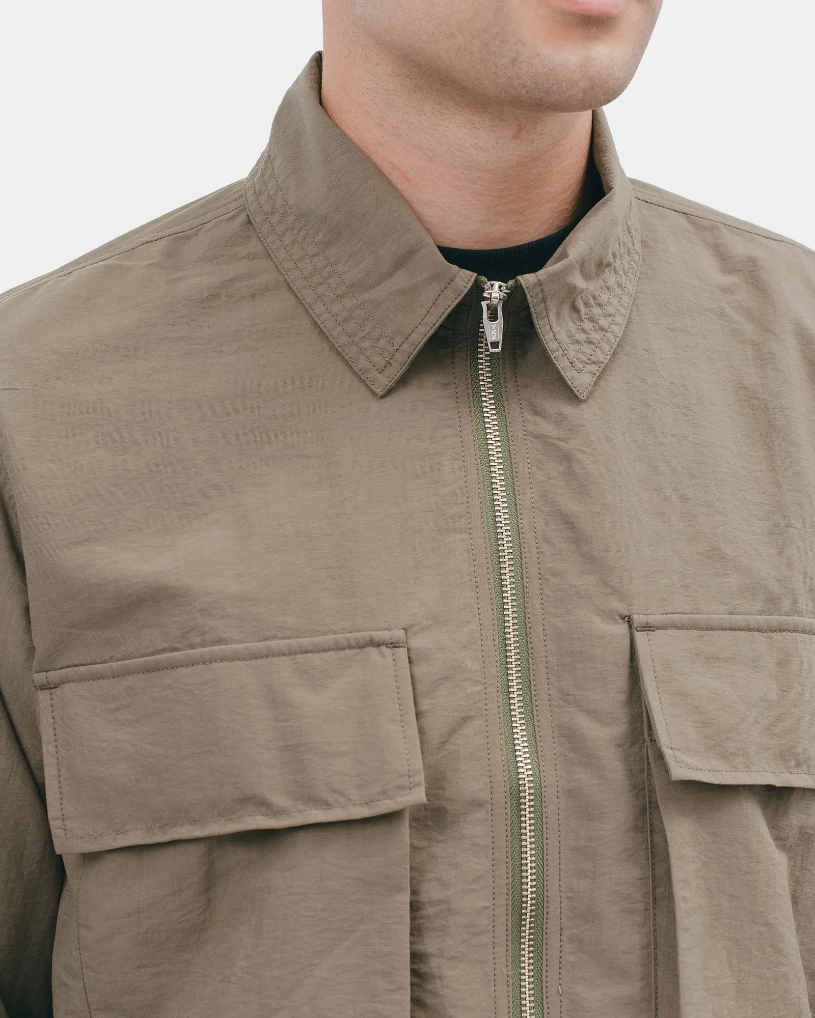 Nylon Poplin LS Shirt - Moss