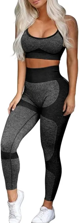 OLCHEE Womens Workout Sets 2 Piece - Seamless Yoga Leggings and Cross-Strap Sports Bra Gym Outfits Activewear Matching Set