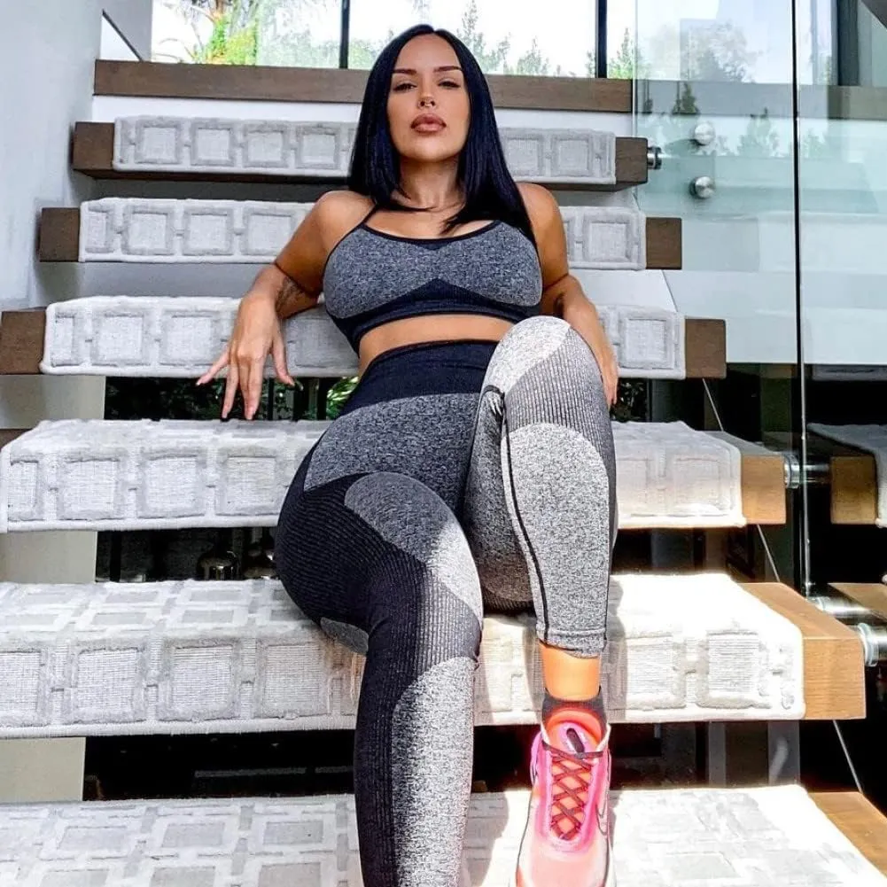 OLCHEE Womens Workout Sets 2 Piece - Seamless Yoga Leggings and Cross-Strap Sports Bra Gym Outfits Activewear Matching Set