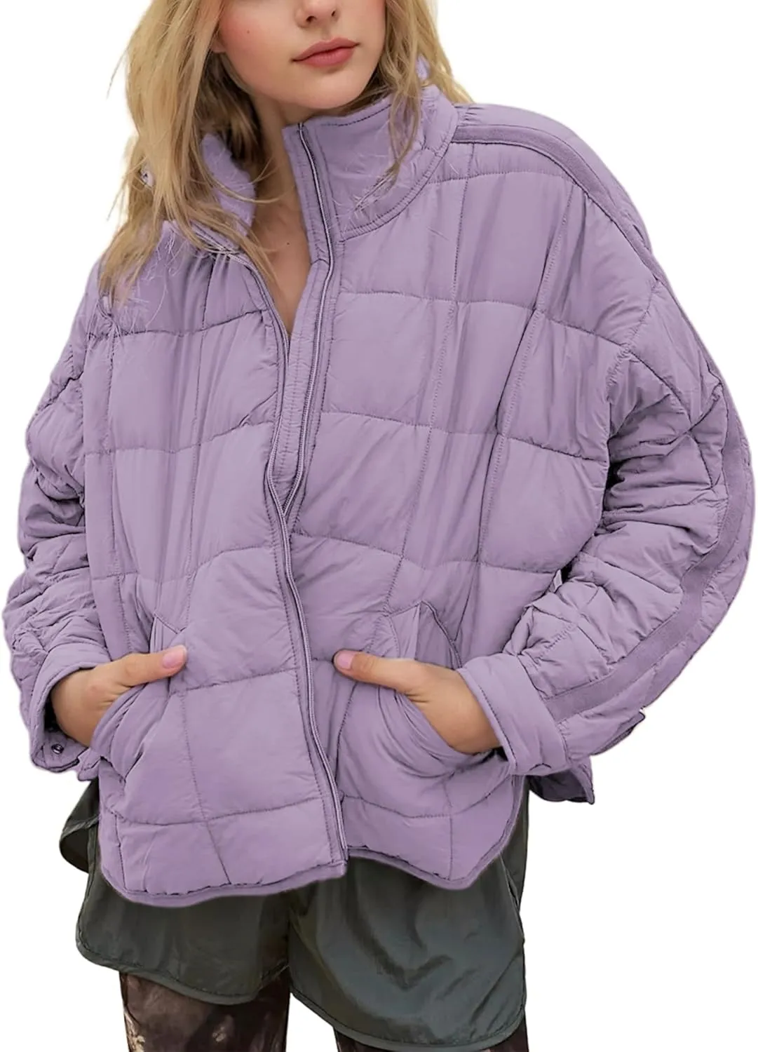 Omoone Women's Quilted Puffer Jacket Zip Up Oversized Lightweight Padded Down Coat Outerwear