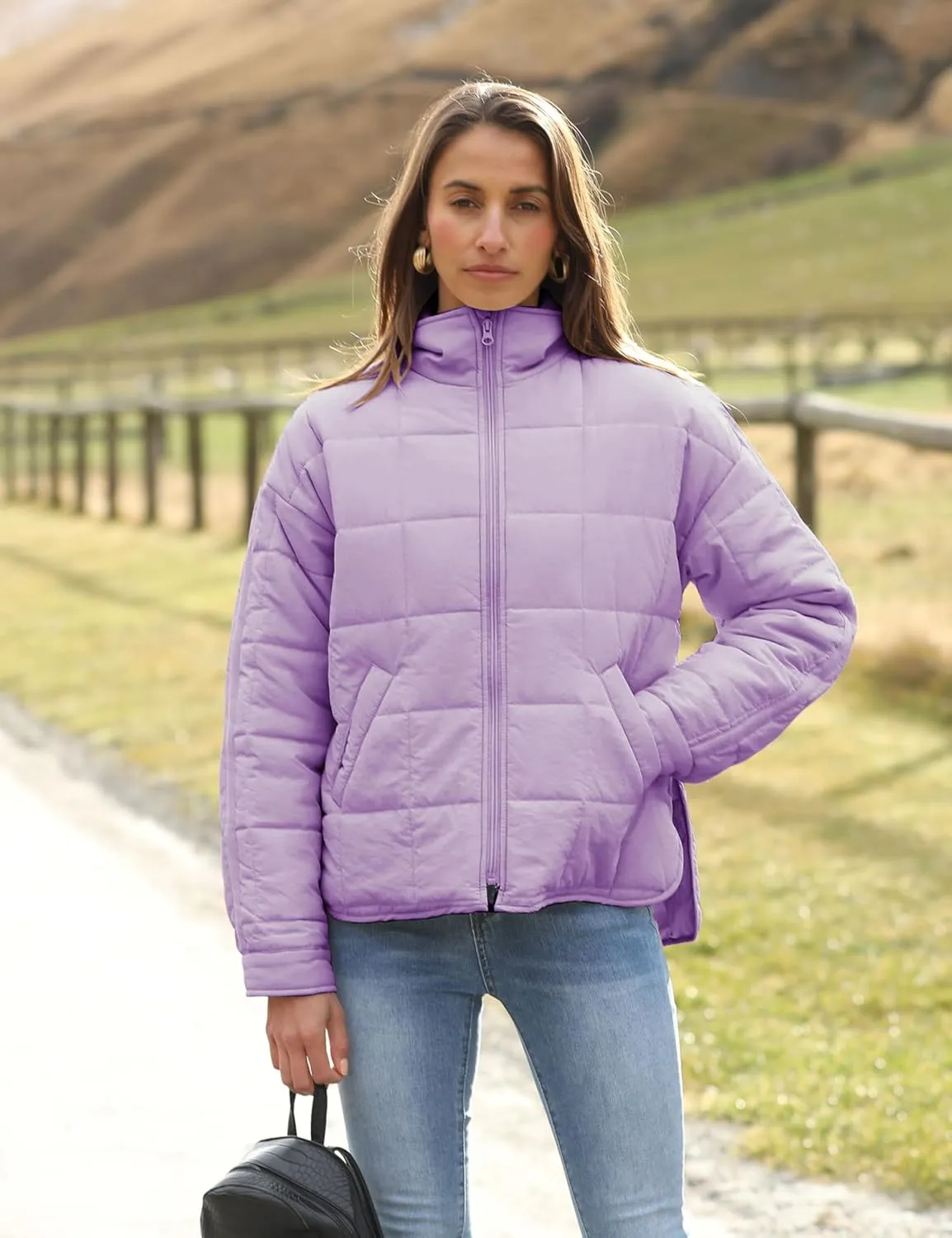 Omoone Women's Quilted Puffer Jacket Zip Up Oversized Lightweight Padded Down Coat Outerwear