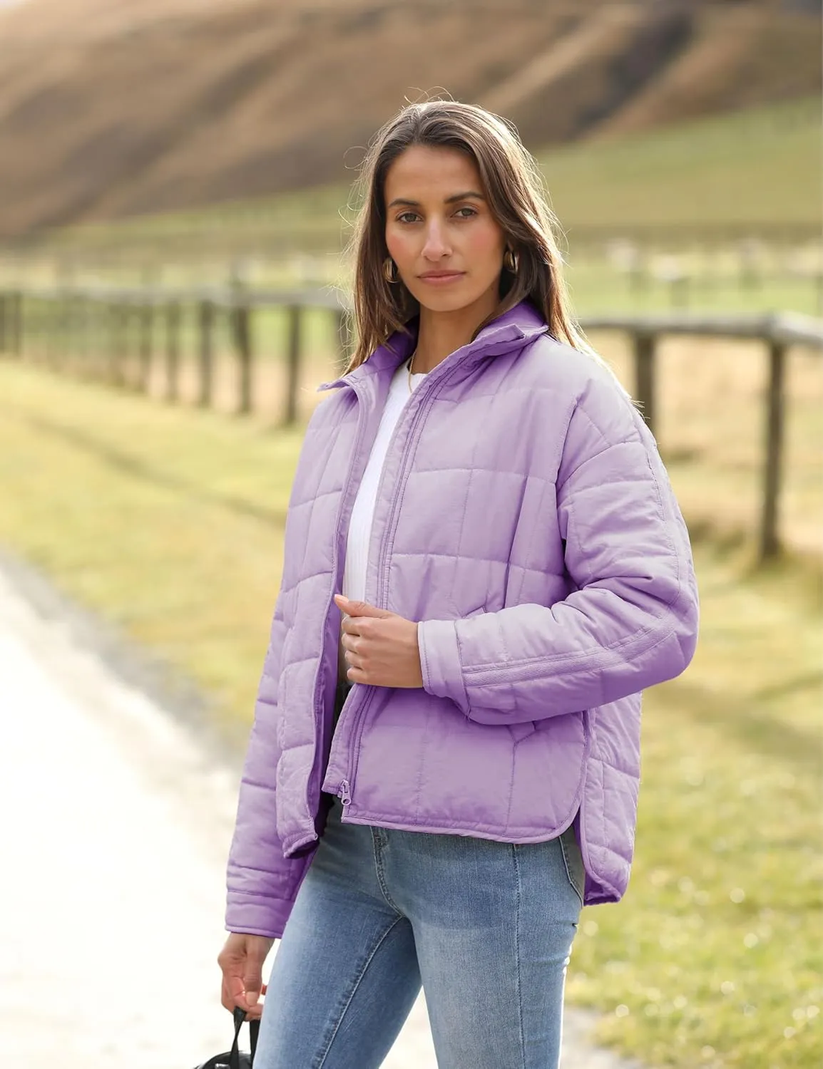 Omoone Women's Quilted Puffer Jacket Zip Up Oversized Lightweight Padded Down Coat Outerwear