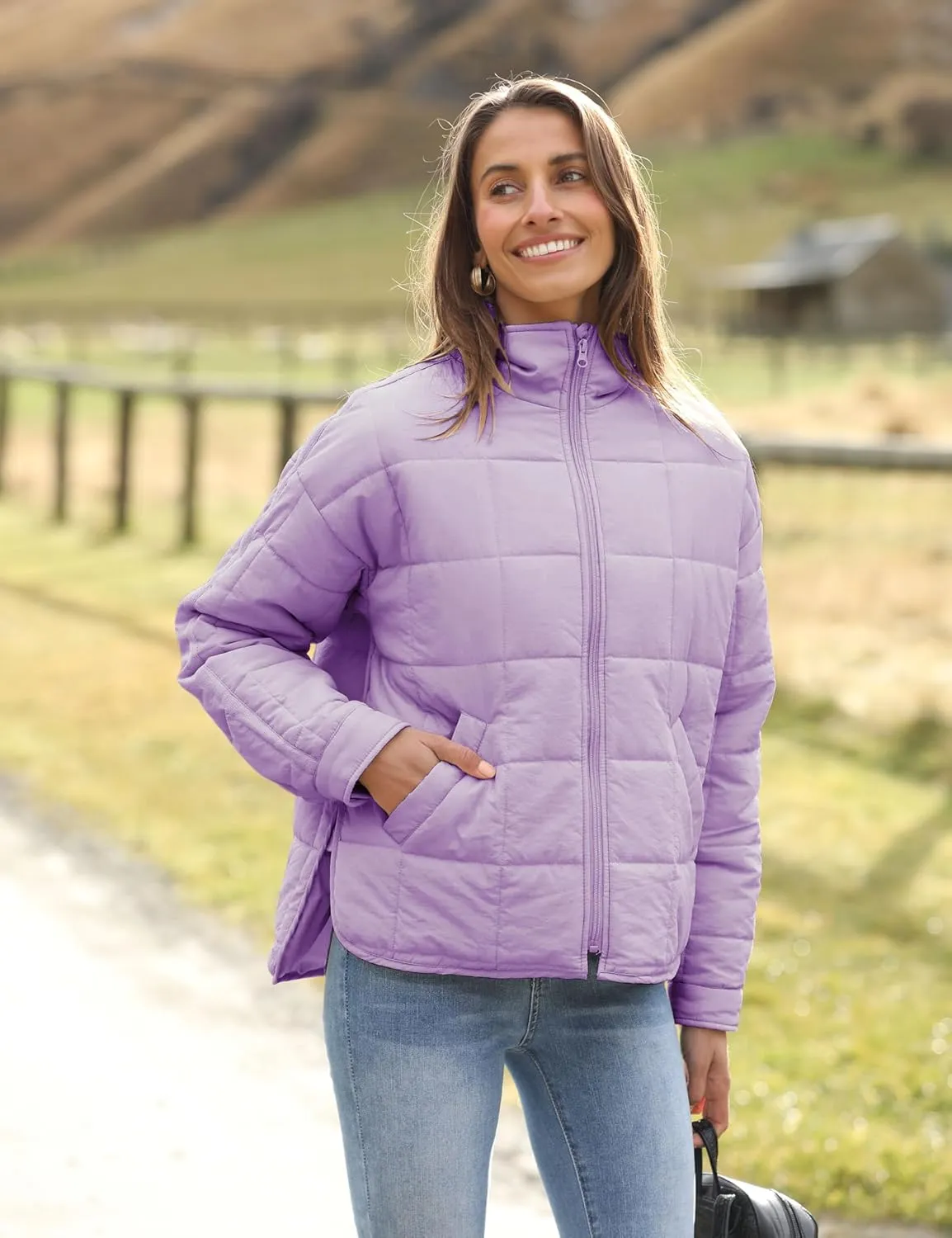 Omoone Women's Quilted Puffer Jacket Zip Up Oversized Lightweight Padded Down Coat Outerwear