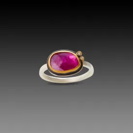 Organic Rose Cut Ruby Ring with Diamonds