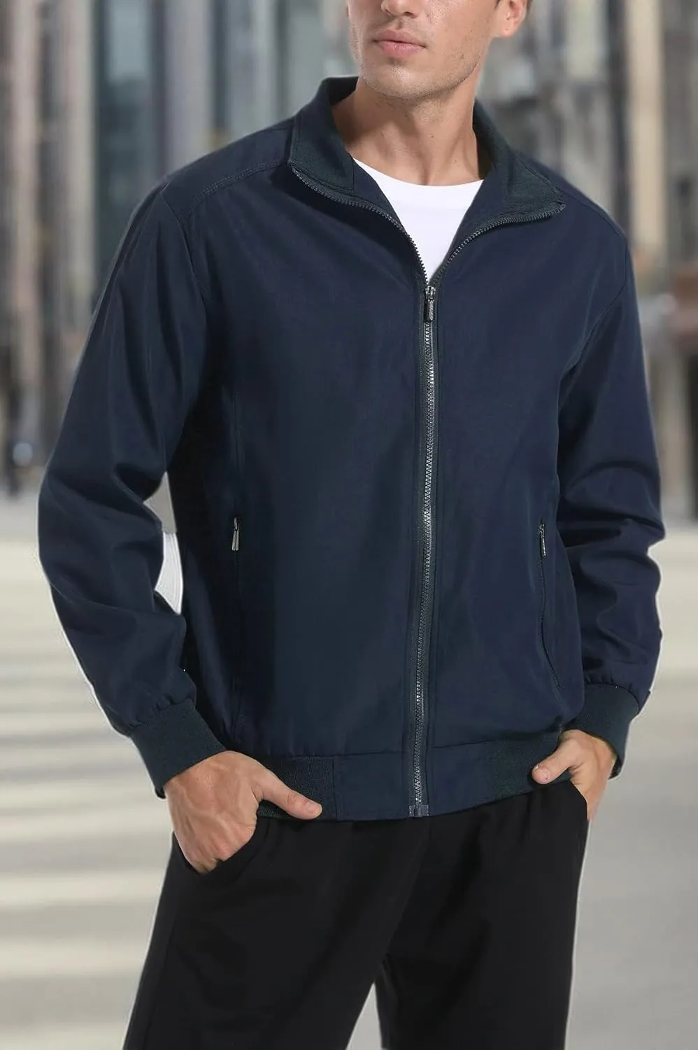 perdontoo Men's Casual Shell Jacket Zip Up Windbreaker Outdoor Recreation Coat