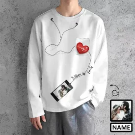 #Pocket Sweatshirt Custom Name&Photo Earphone Red Heart Loose Sweatshirt Personalized Photo Loose Sweatshirt With Pocket