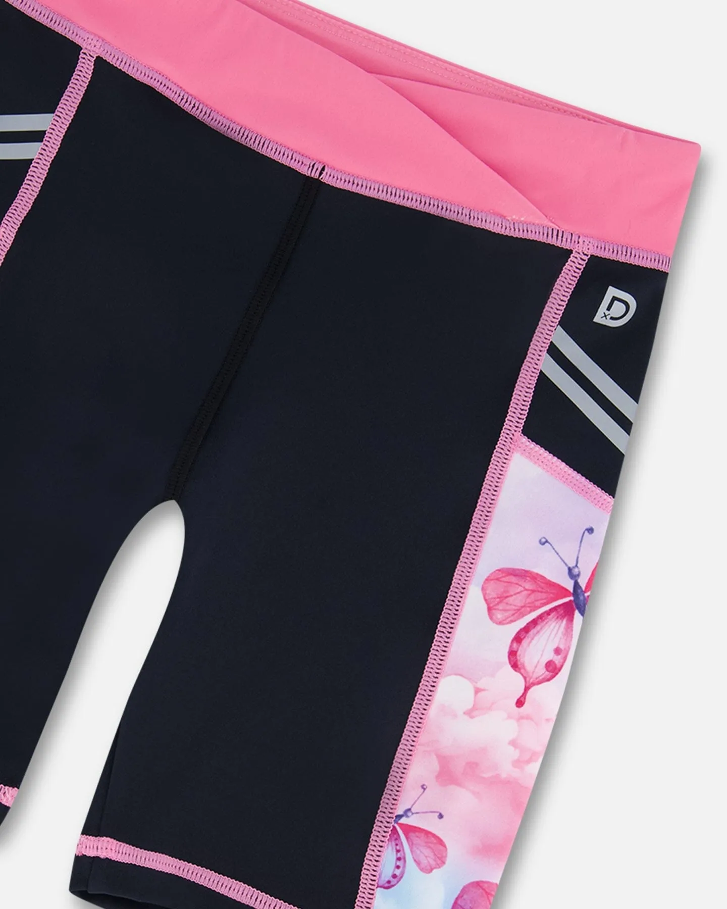Printed Athletic Biker Short Black, Pink And Multicolored Butterflies