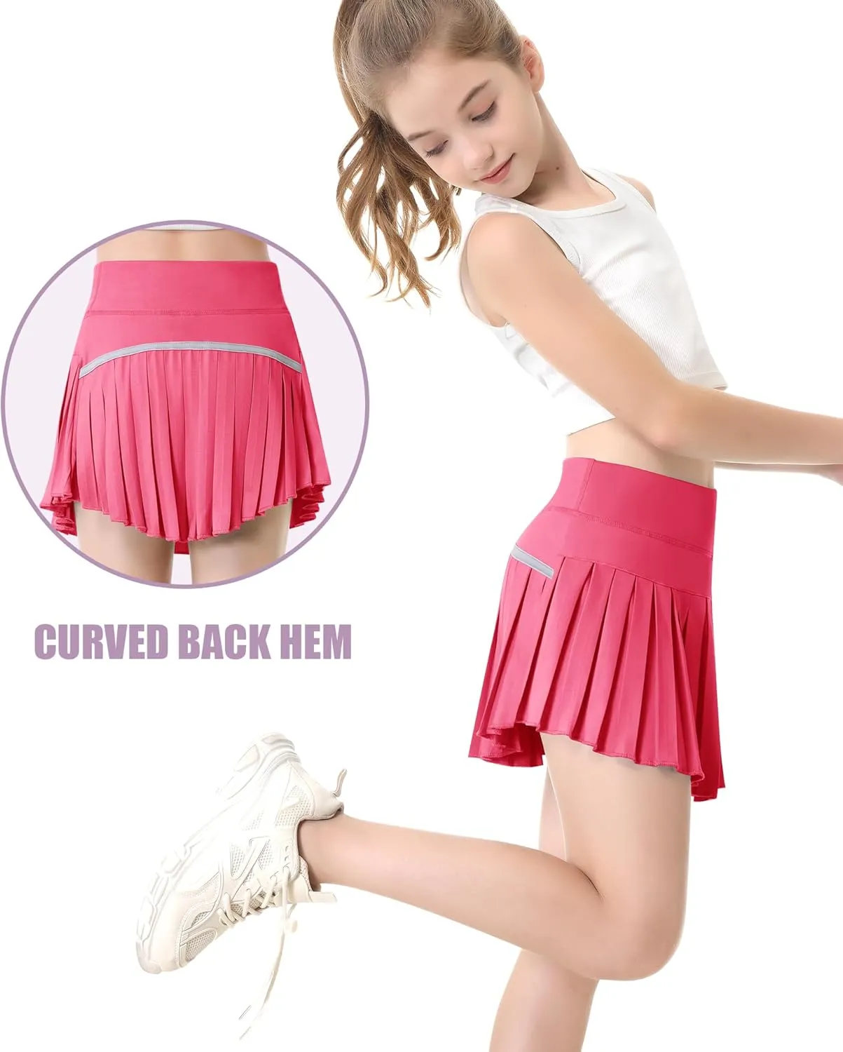 QooNoo Girls Skorts Tennis Skirts for Girls Pleated Athletic Skirt with Pockets Toddler High Waist Cheer Skirt Built-in Short