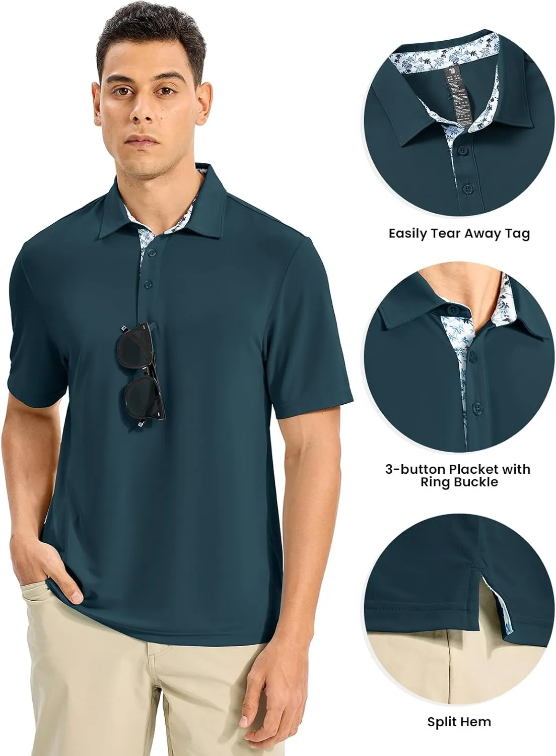 Rdruko Mens Polo Shirts Short Sleeve Dry Fit Moisture Wicking Sports Golf Tennis T-Shirt