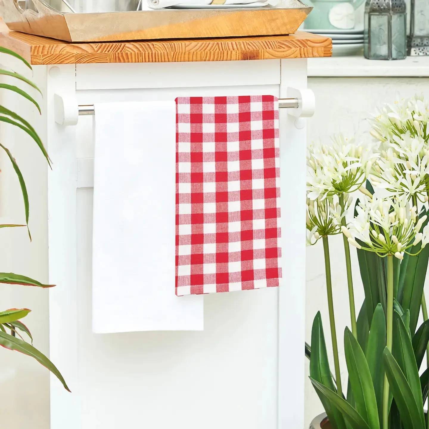 Red and White Gingham Check Towel