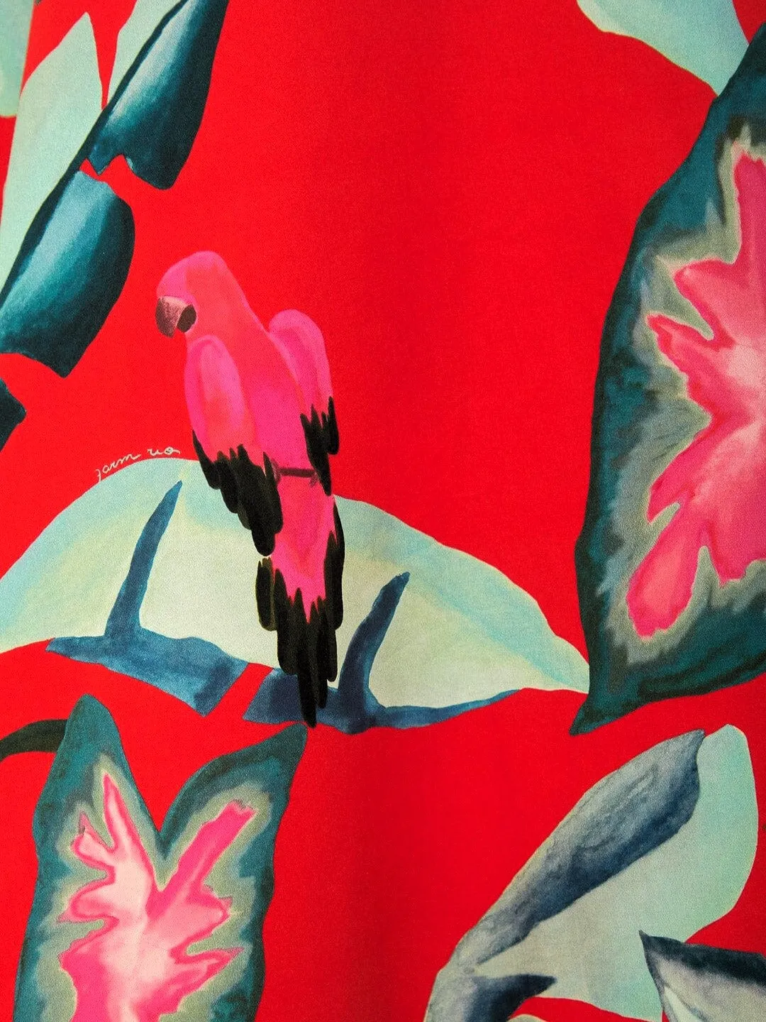 Red Summer Foliage One Shoulder Maxi Dress