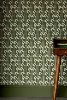 Rockett St George Margot In Manhattan Olive Green Wallpaper