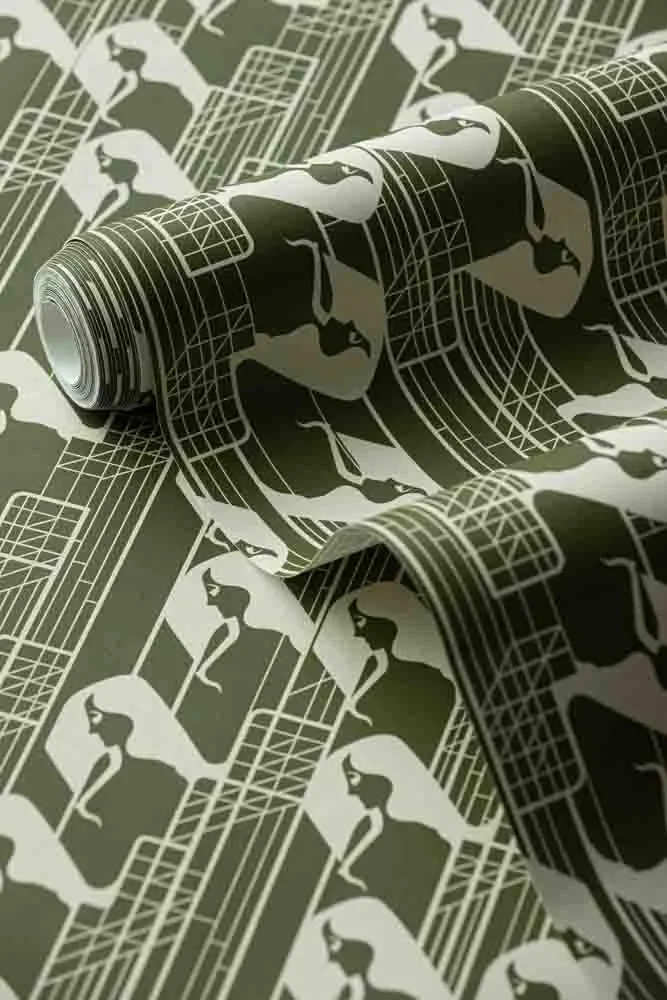 Rockett St George Margot In Manhattan Olive Green Wallpaper