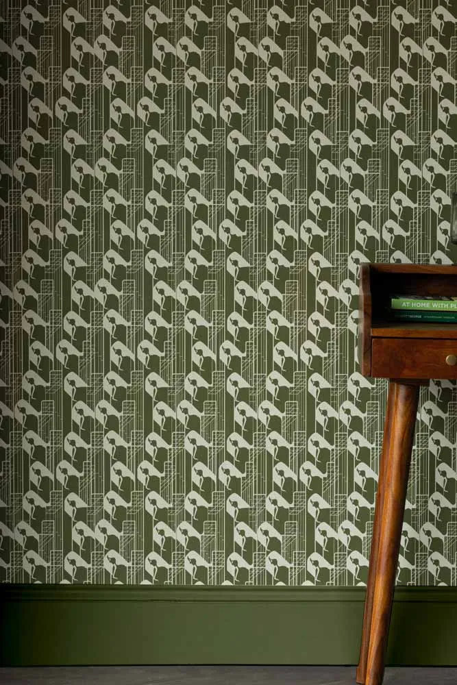 Rockett St George Margot In Manhattan Olive Green Wallpaper