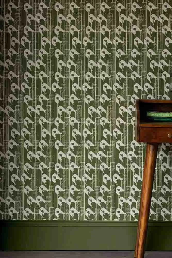 Rockett St George Margot In Manhattan Olive Green Wallpaper
