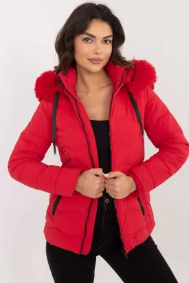 Short Warm Hooded Jacket in Red