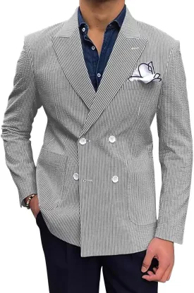 SHUZHXLZANGY Men Seersucker Sports Coat Leisure Summer Jacket Seersucker Blazer for Men Beach Wedding Blazer