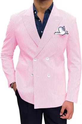 SHUZHXLZANGY Men Seersucker Sports Coat Leisure Summer Jacket Seersucker Blazer for Men Beach Wedding Blazer