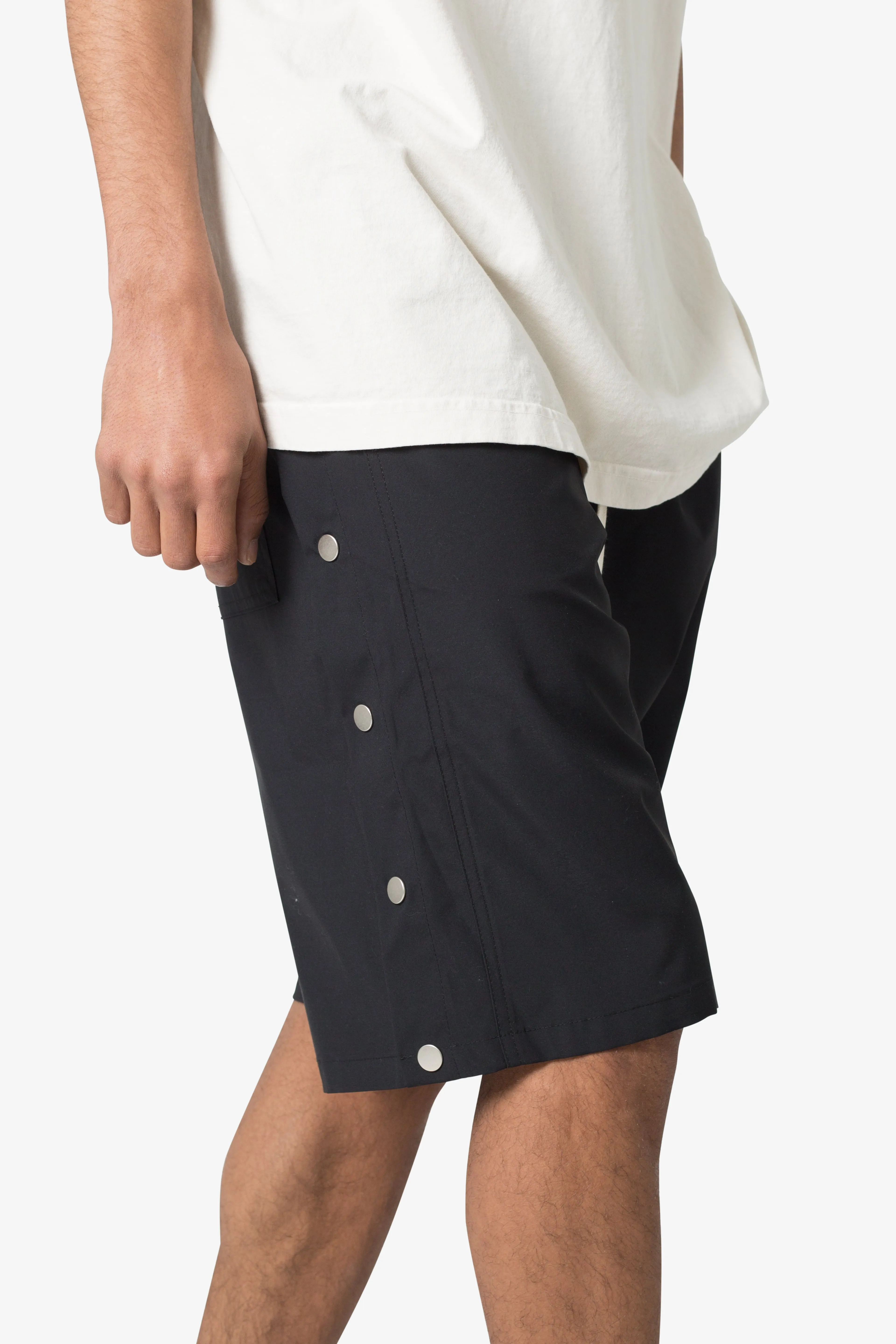 Side Snap Nylon Shorts - Black