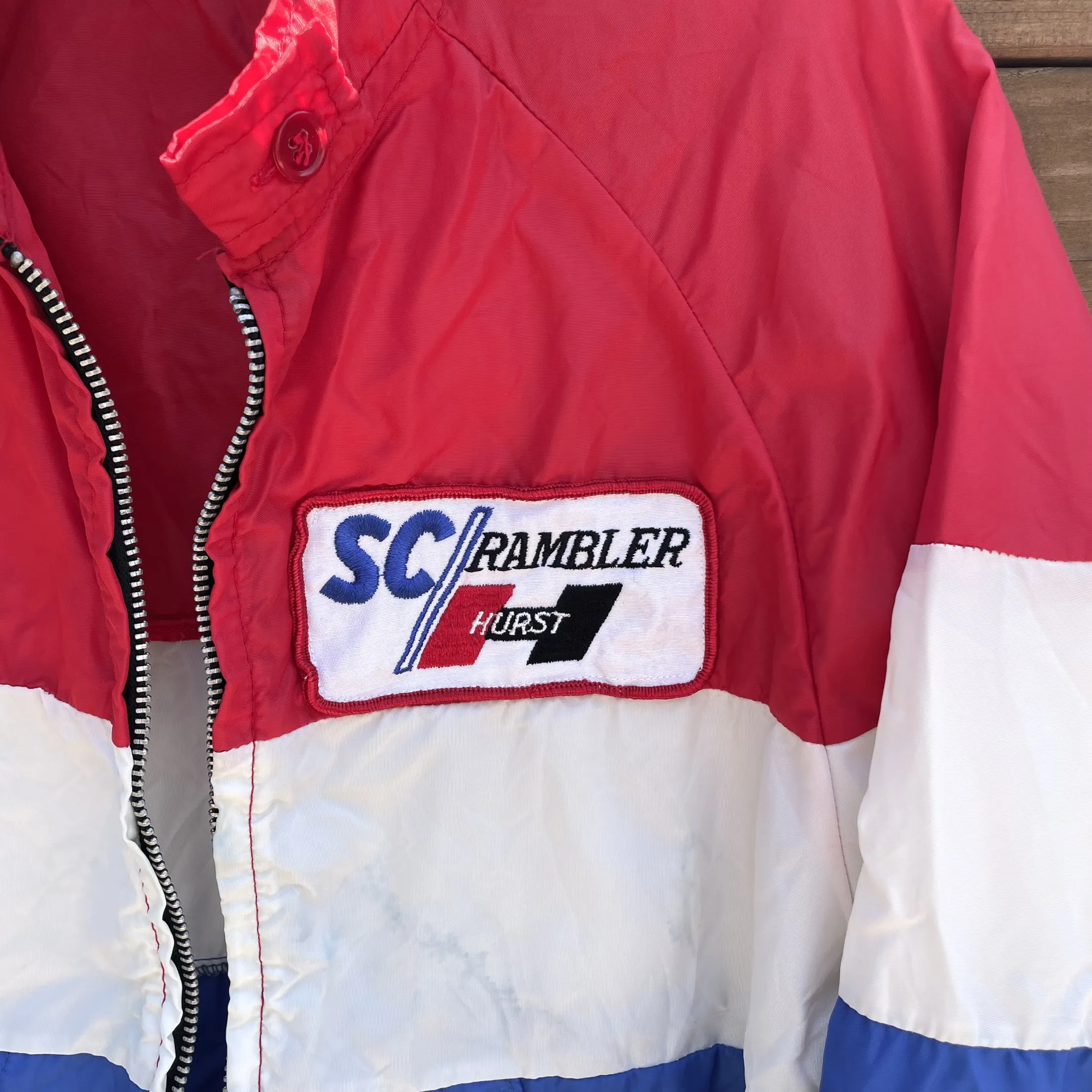 SOLD Vintage SC Rambler Hurst Jacket, Brill Bros Timberline Red/White/Blue Windbreaker SZ S
