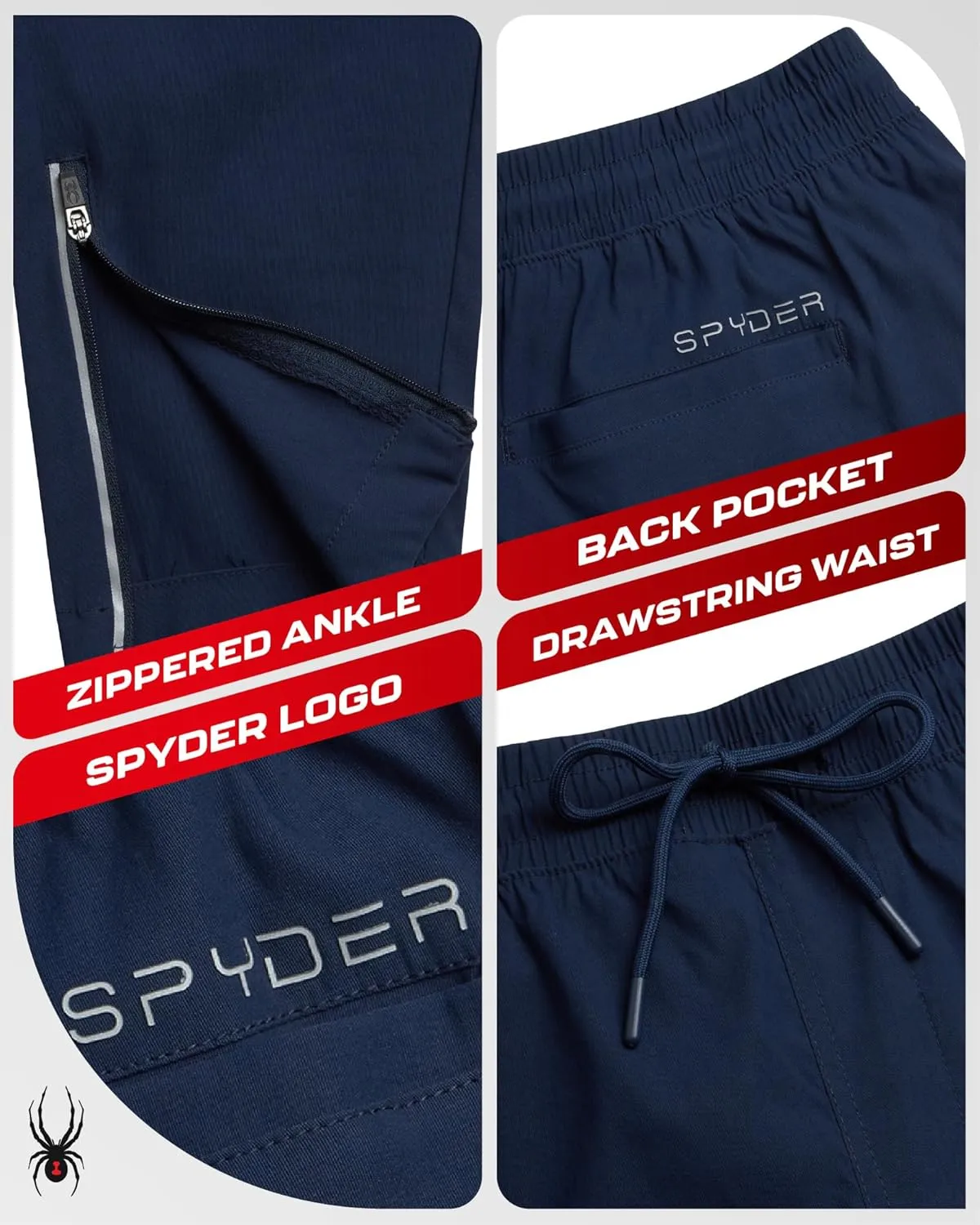 Spyder Mens Golf Pants - Lightweight Stretch Golf Pants Men with Drawstring & Pockets - Athletic Nylon Joggers for Men
