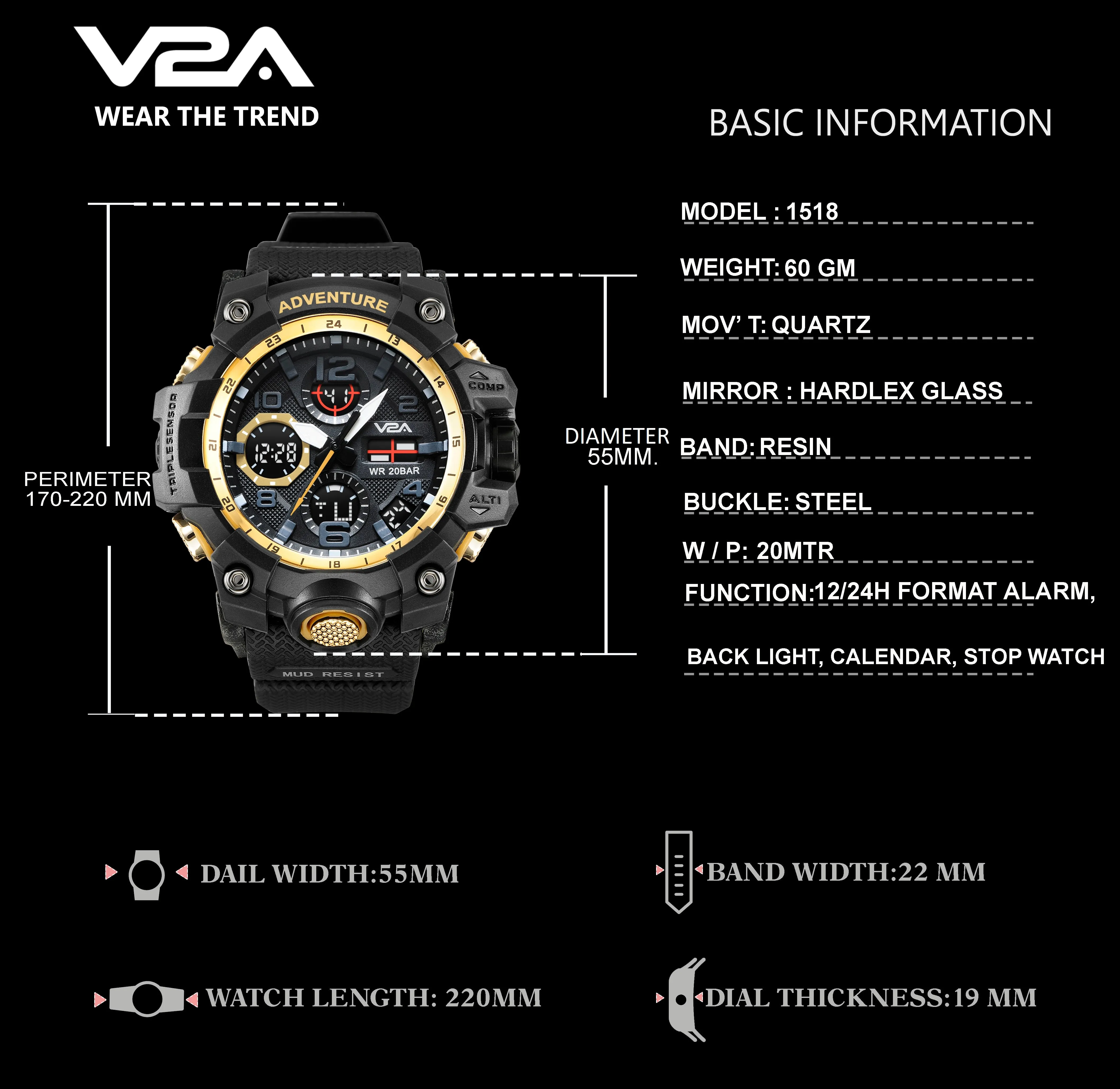 V2A Military Chronograph Analogue And Digital Sports Watch For Men and Boys