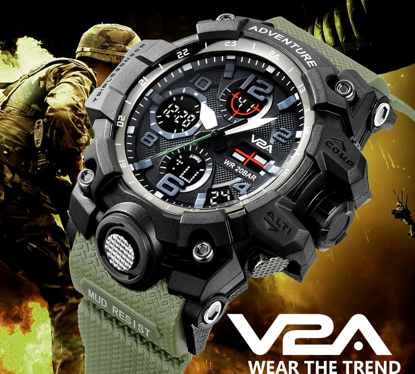V2A Military Chronograph Analogue And Digital Sports Watch For Men and Boys