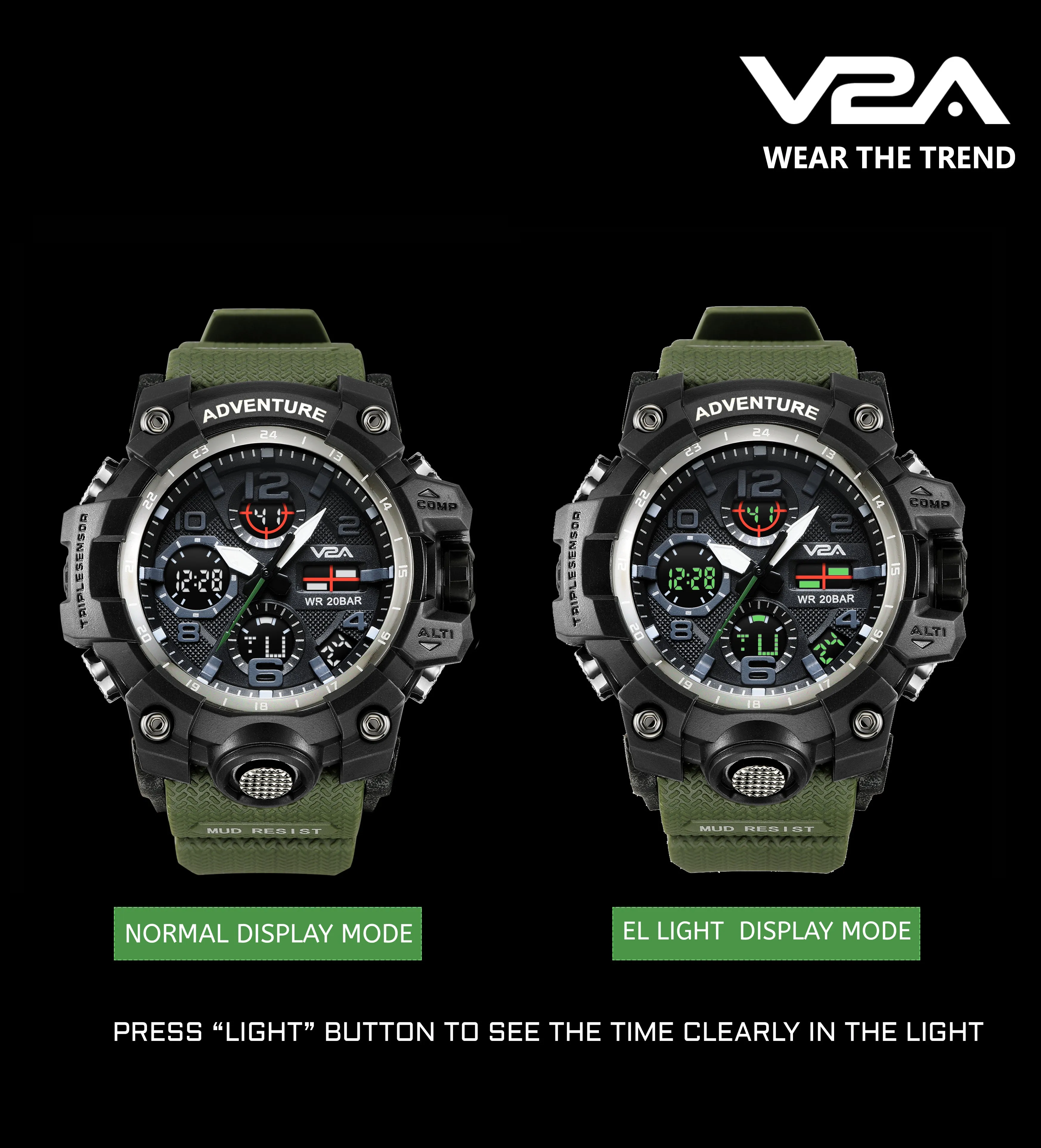V2A Military Chronograph Analogue And Digital Sports Watch For Men and Boys