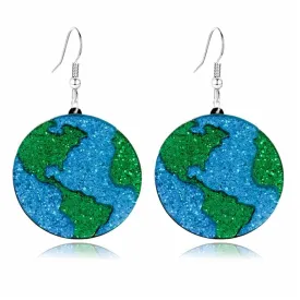 WCRAZYE Green Planet Earth Globe Earrings for Women Glitter Round Earth Dangle Earrings World Earth Statement Charms Jewelry (Green)
