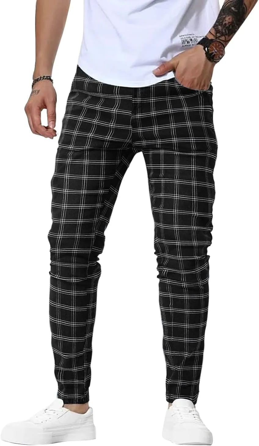 Woenzaia Men's Casual Slim Fit Pants Skinny Stretch Dress Slacks
