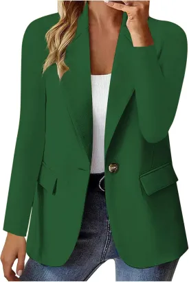 Women's Business Blazer Casual Trendy Lapel Slim Open Front Outerwear Fake Pocket Button Down Lightweight Jacket 2024