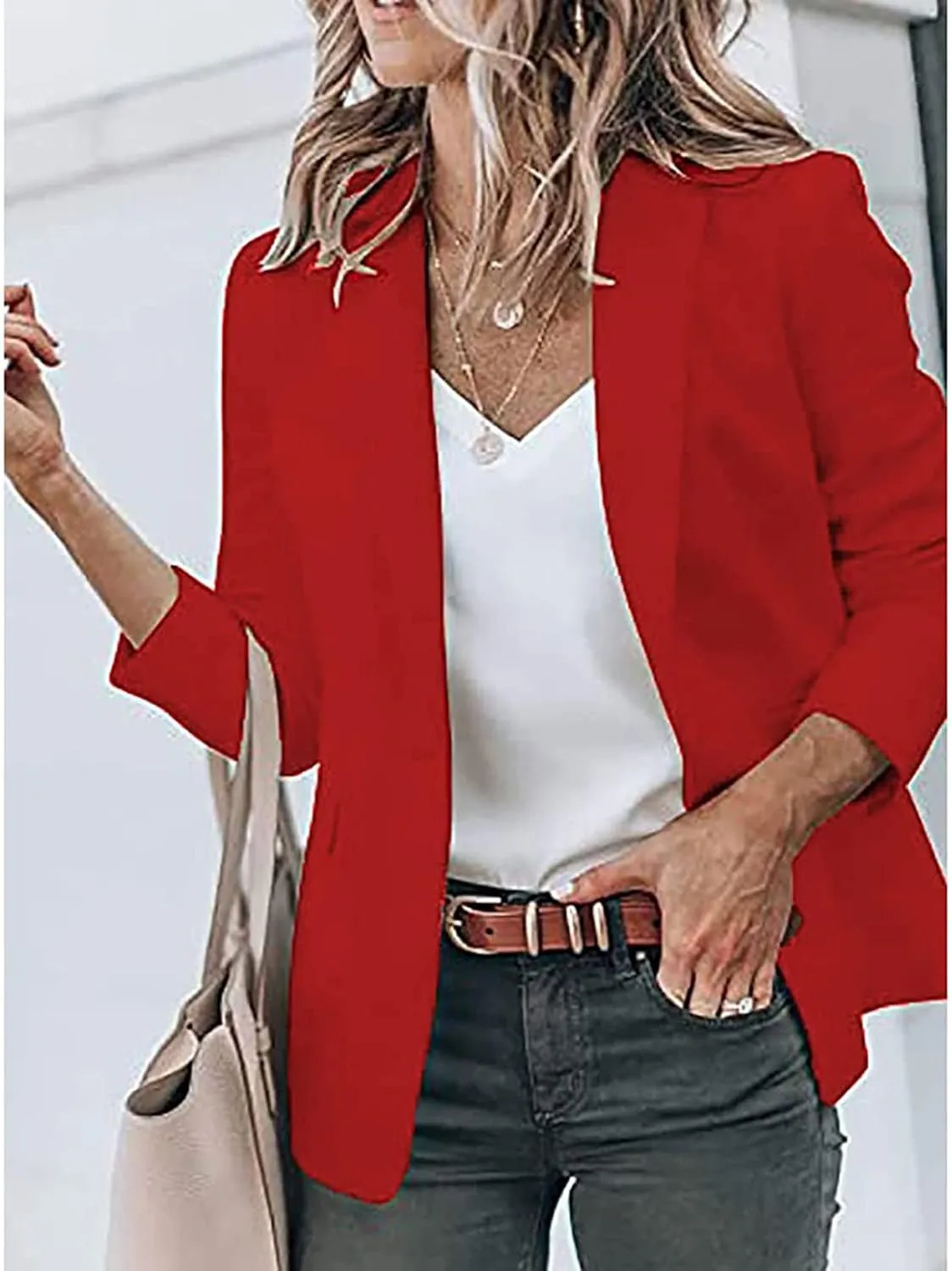 Women's Casual Blazer Casual Lapel Open Front Long Sleeve Work Office Suit Jacket Coat Blazer Dress