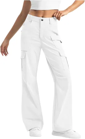 Womens High Waisted Wide Leg Lightweight Hiking Cargo Pants Casual Baggy Work Outdoor Trousers with Pockets