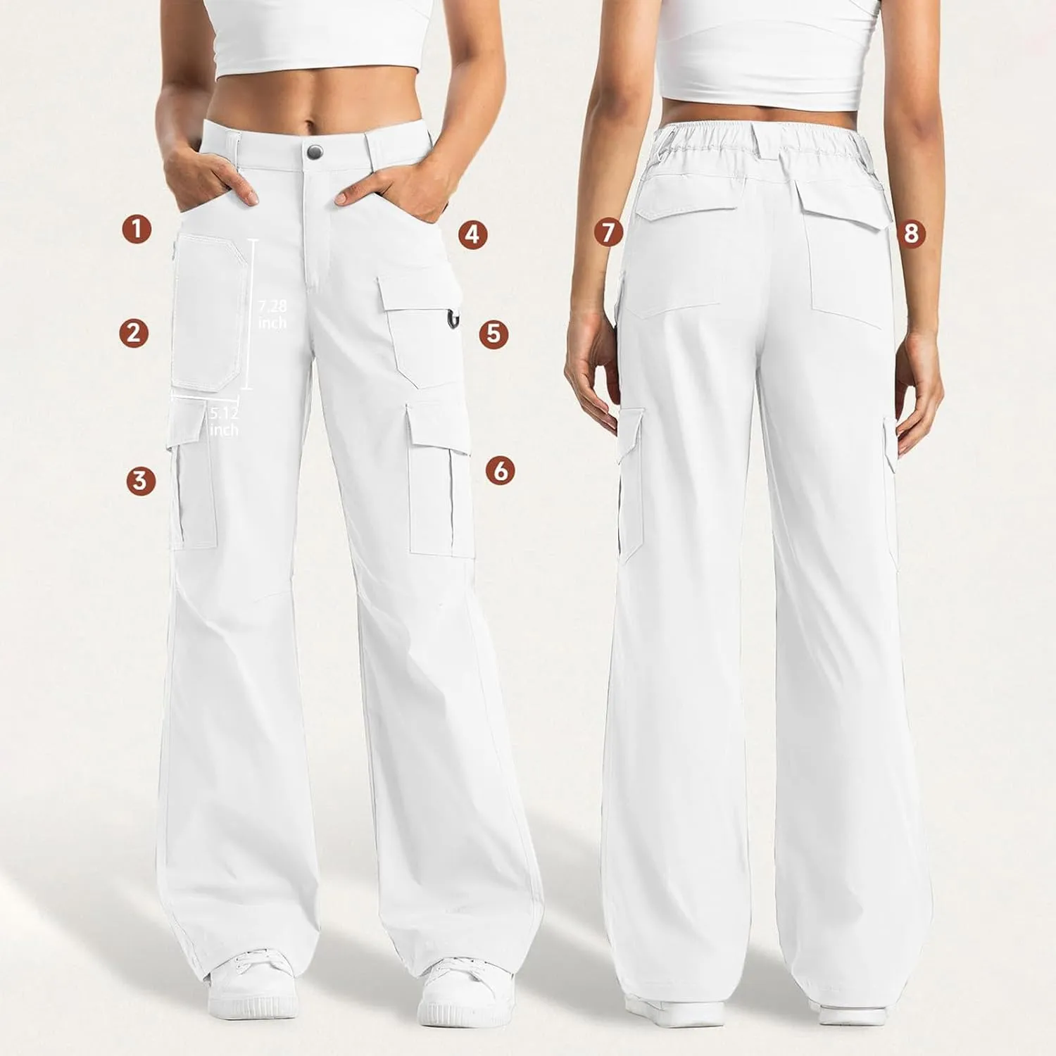 Womens High Waisted Wide Leg Lightweight Hiking Cargo Pants Casual Baggy Work Outdoor Trousers with Pockets
