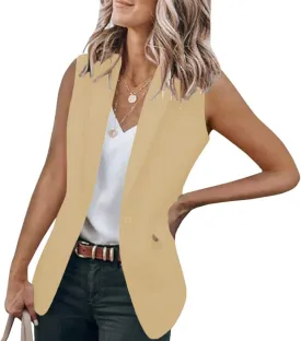 Women's Open Front Business Casual Pockets Work Office Blazer Jacket Long Sleeve & Sleeveless Suit Top Lightweight