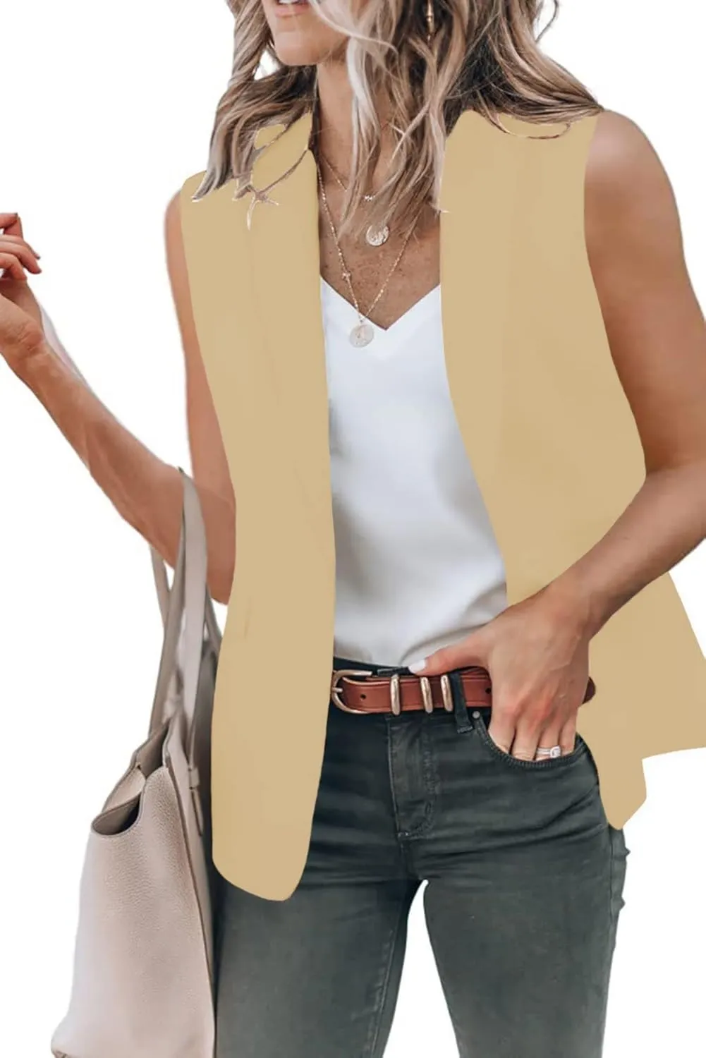 Women's Open Front Business Casual Pockets Work Office Blazer Jacket Long Sleeve & Sleeveless Suit Top Lightweight