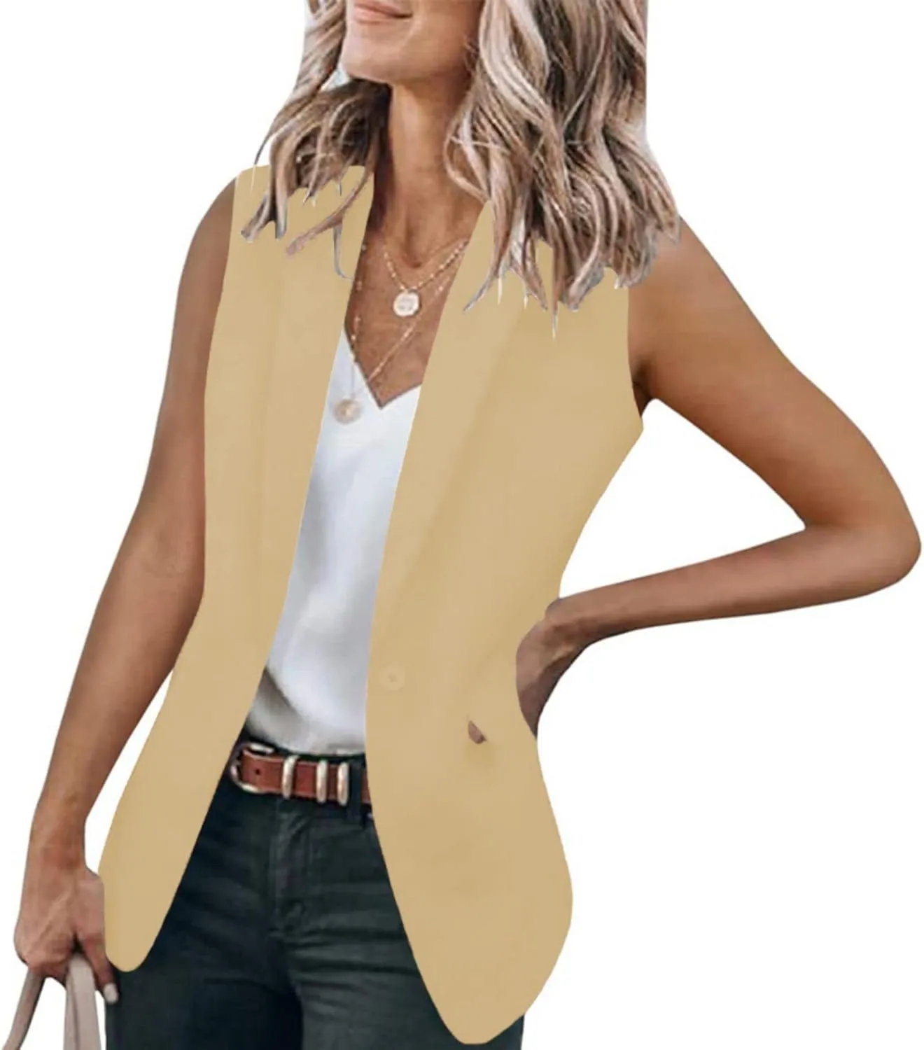 Women's Open Front Business Casual Pockets Work Office Blazer Jacket Long Sleeve & Sleeveless Suit Top Lightweight