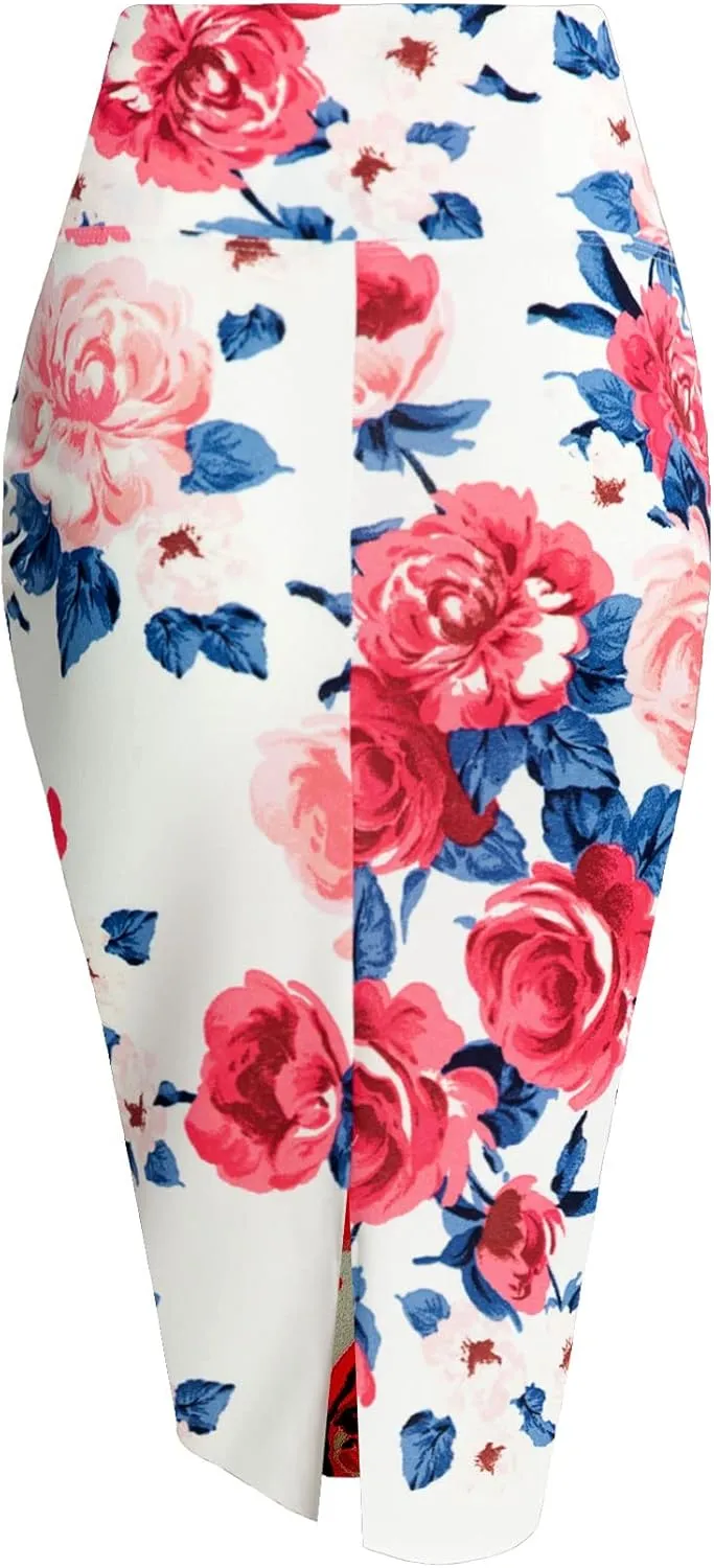 Women's Premium High Waist Nylon Ponte Stretch Office Pencil Skirt