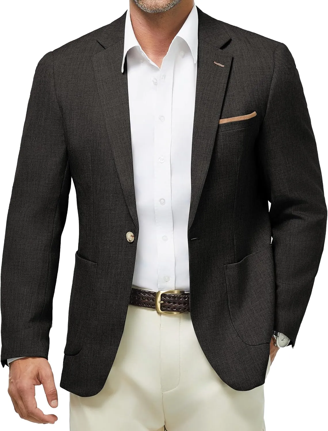 WULFUL Men's Sport Coats Blazers Linen Cotton Blazer Regular Fit One Button Suit Jacket